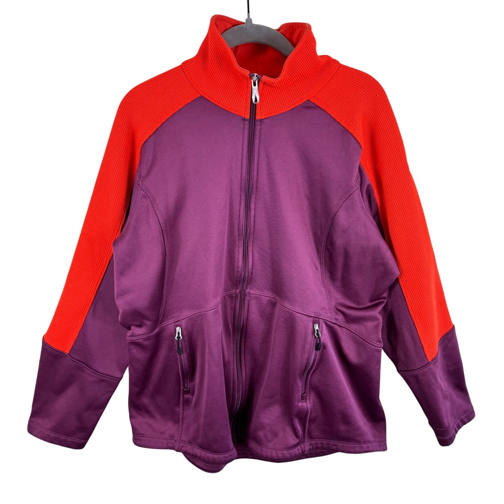 Spyder Womens XL Full Zip Fleece Jacket Purple Orange Colorblock Mock Neck